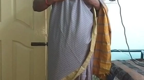 desi  indian tamil telugu kannada malayalam hindi horny cheating wife vanitha wearing grey colour saree  showing big boobs and shaved pussy press hard boobs press nip rubbing pussy masturbation