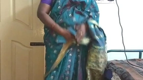 desi indian tamil telugu kannada malayalam hindi horny cheating wife vanitha wearing blue colour saree showing big boobs and shaved pussy press hard boobs press nip rubbing pussy masturbation