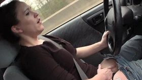 Sexy Lou driving and rubbing her wet pussy