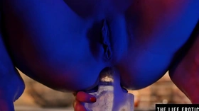 Watch her fucking her tight asshole with a huge dildo made of ice