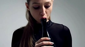 Petite Areana Fox masturbates with a bottle
